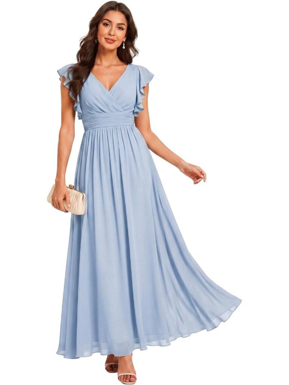 Flowy Backless Summer Bridesmaid Dress | Elegant Formal Gown for Weddings